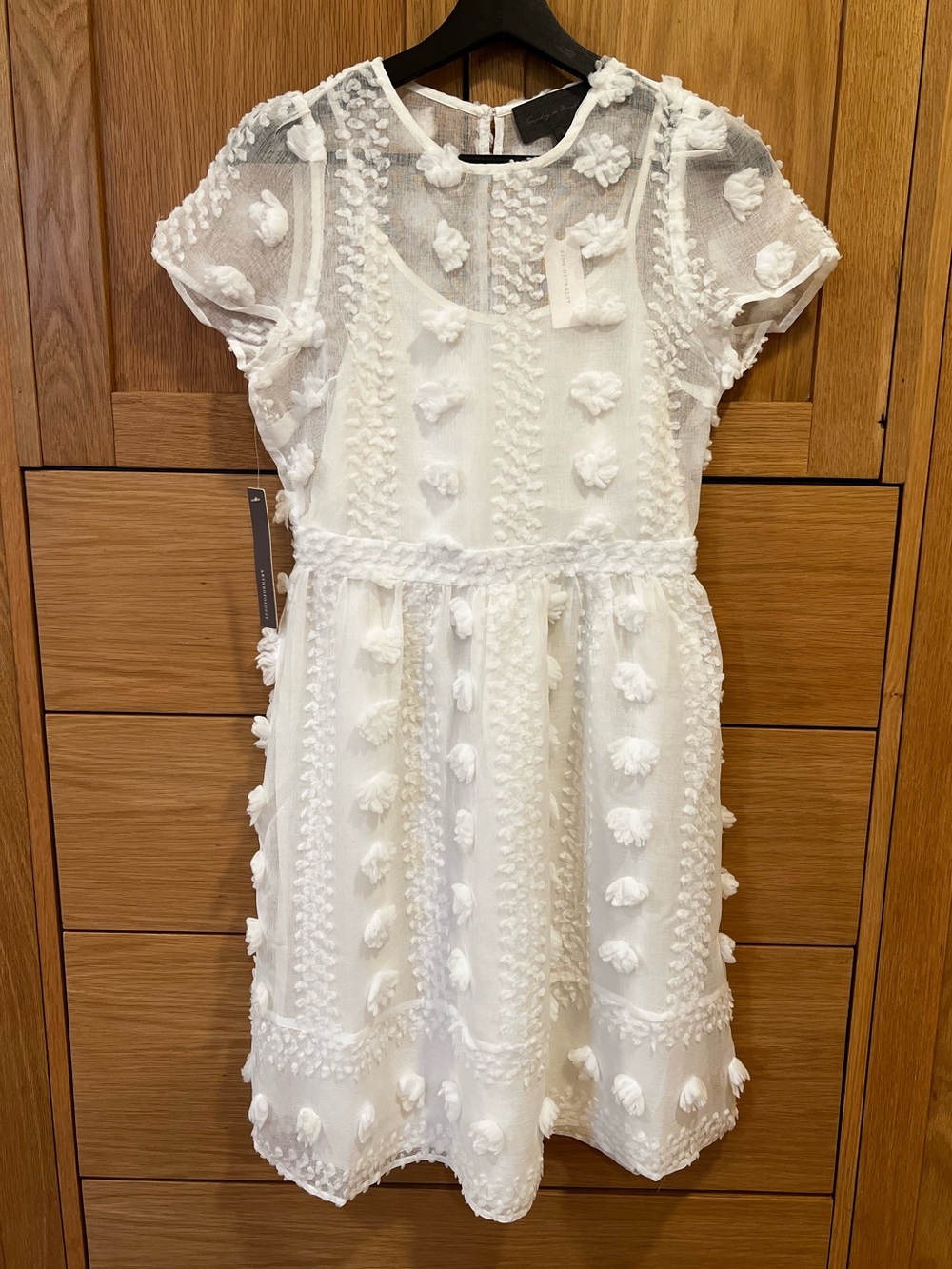 Sunday in Brooklyn Anthropologie Sheer Pom Pom Dress White Size 4 NWT Feminine